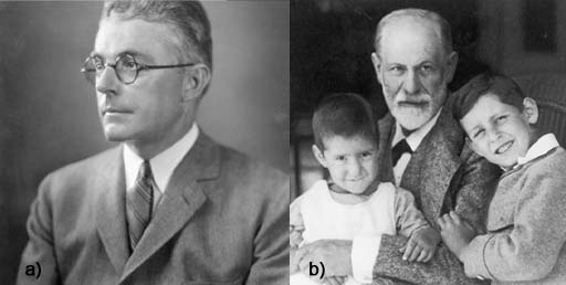 a) is a photograph of John Watson and b) is a photograph of Sigmund Freud, sat with his two grandsons.