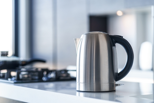 A photograph of a kettle on a worktop.