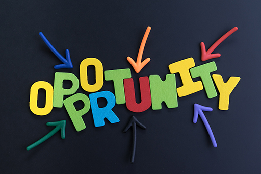 The word ‘opportunity’ spelled out