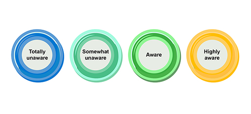 A scale ranging from Totally unaware, Somewhat unaware, Aware, Highly aware.