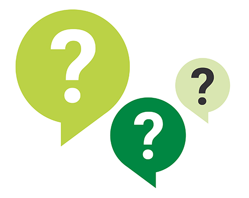 The image is a drawing of three speech bubbles, each with a ‘?’ sign in them.