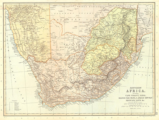 A map of Southern Africa in 1893.