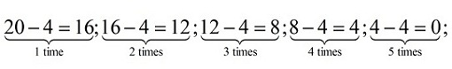 20 − 4 − 4 − 4 − 4 − 4 = 0. Full description in Long description link below.