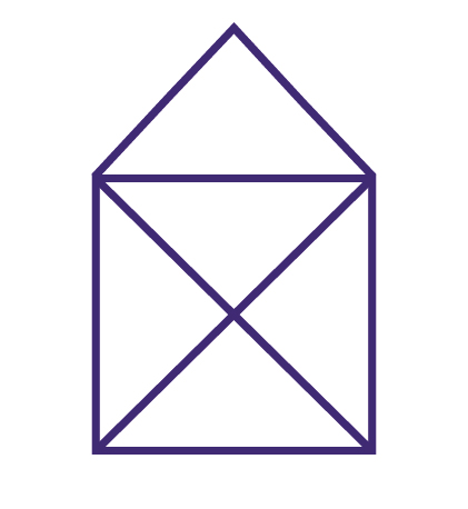 A square with two lines going to the diagonally opposite corner. A triangle sits on top of the square from the corners.
