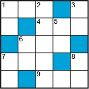 An empty 5 × 5 crossword grid.