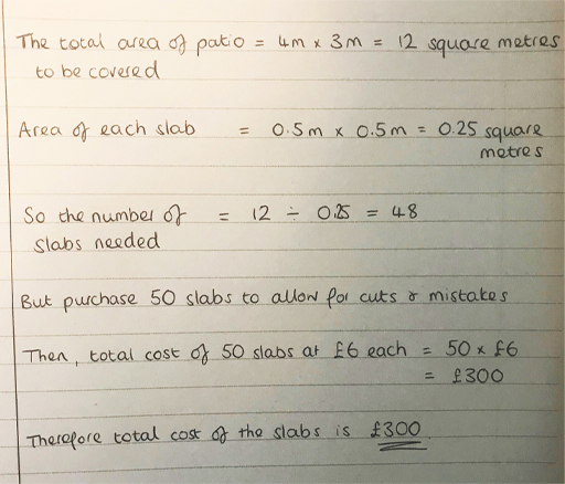Example of how to work out and display calculation from Activity 7 so it is clear. Full description in Long description link.