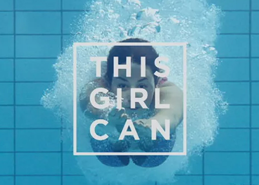The image shows a girl swimming underwater with a logo in the centre of image saying ‘This Girl Can’.