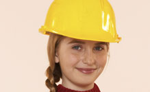 Child wearing a hard hat