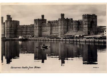 Caernarfon castle depicted in an old postcard