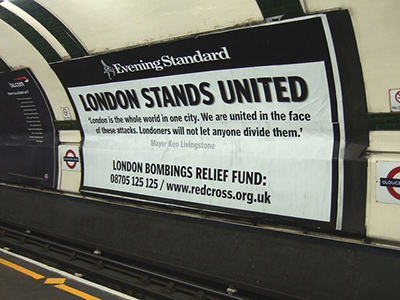 London stands united poster on the tube following the London bombings