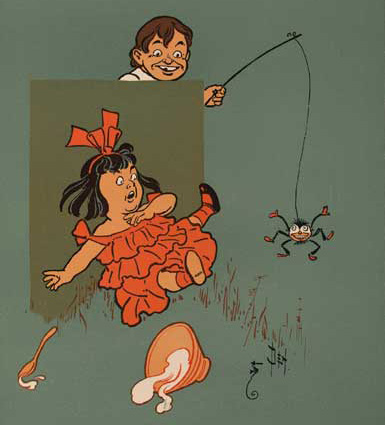 Little miss muffet screaming at a spider