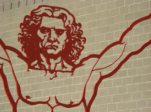 Statue of Leonardo's Vitruvian man in Stockholm