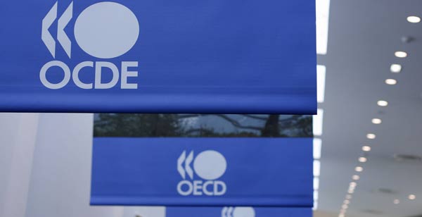 OECD banners at the organisation's headquarters [Image: OECD under CC-BY-NC-ND licence] 