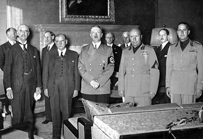  Chamberlain, Daladier, Hitler, Mussolini, and Ciano pictured before signing the Munich Agreement
