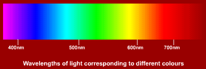 wavelengths of light corresponding to different colours