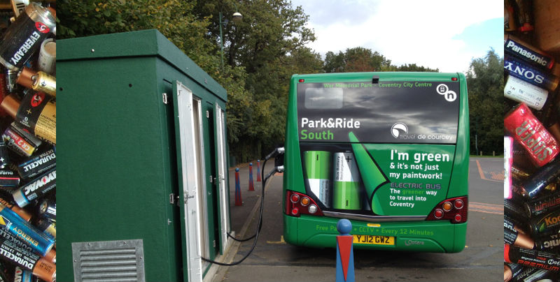 Bus recharging on a backdrop of batteries