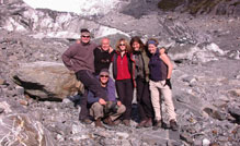 the team at the foot of the glacier