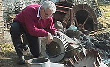 Adam with the pieces of a turbine