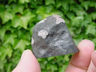 A small meteorite, about the size of a finger-tip