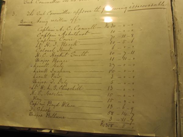 Record of Winston Churchill's debt at the Bangalore Club, India