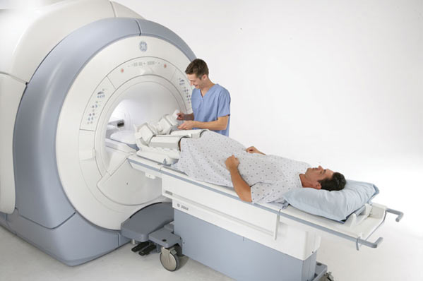 Patient going into an MRI scanner.