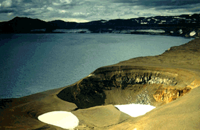 View across Askja from the SW. In the foreground is the explosion crater Viti and the larger lake Öskjuvatn, both formed in 1875.