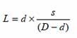 L equals s divided by the product of D minus d, all multipled by d