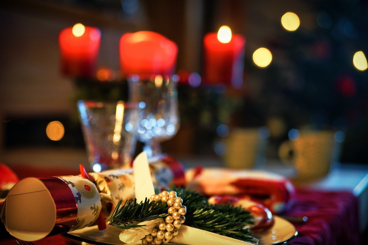 Close up of a christmas table setting