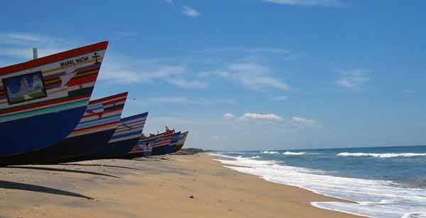 Boats at Pondicherry on the Bay of Bengal