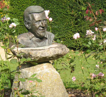 A bust of Geoff Hamilton in Barnsdale Gardens
