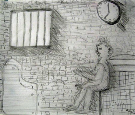A sketch by an anonymous prisoner in HMP Holloway, part of the Girls Behind Bars exhibition