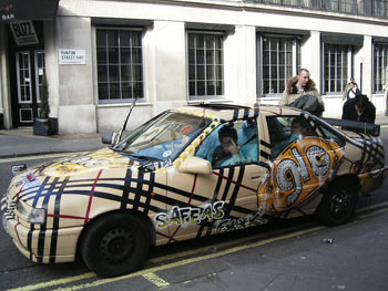 A car decorated as a 'chavmobile' promoting a record by Goldie Lookin' Chain