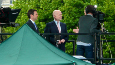 William Hague and Andy Burnham doing a live interview outside the Houses Of Parliament