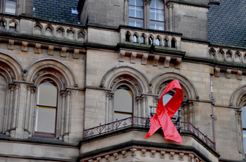 AIDS red ribbon on building