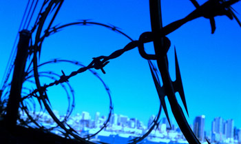 Barb wire, fence, city, San Diego
