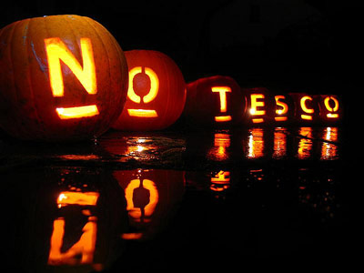 Protest in pumpkin form against Tesco expansion in Machynlleth