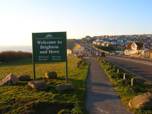 Sign welcoming visitors to Brighton and Hove