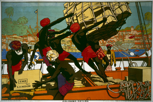 ‘Colombo Ceylon’, by Kenneth D. Shoesmith; 60 x 40 ins, displayed December 1928; Waterlow and Sons Ltd, London;  from the ‘Our Trade with the East’ series of posters; EMB ref AD1