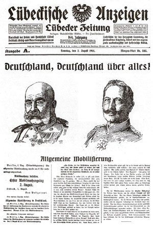German newspaper reporting declaration of war 1914