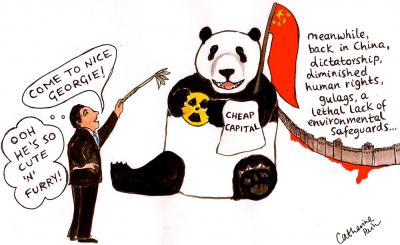 A cartoon shows China-as-a-Panda offering cheap labour - at a price