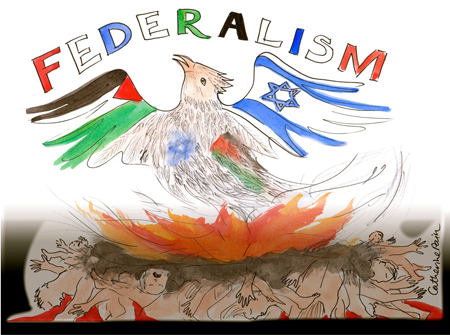 An illustration of a phoenix representing Federalism rising from the ashes of the Arab-Israeli Conflict.