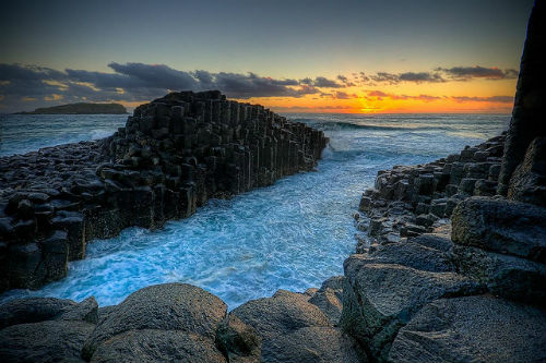 Giant's Causeway in Northern Ireland. A formation of shapely rocks. 