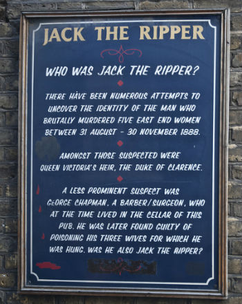 A plaque from the Jack the Ripper photography tour speculating that the Duke of Clarence may be the ripper. 