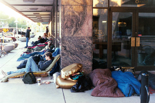 Line for the May 19th midnight showing of Star Wars: Episode I at the Stuart Theatre in Lincoln, Nebraska. May 18, 1999