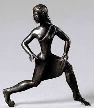 Spartan woman running in the form of a bronze statue