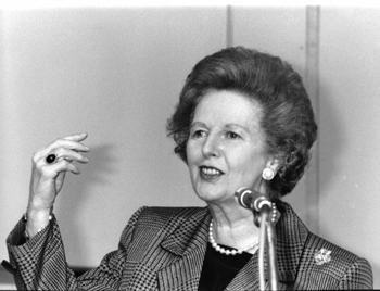 Margaret Thatcher, former British Prime Minister and Leader of the Conservative party, at a press conference on July 1, 1991 in London.