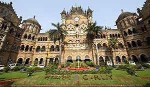 The historic exterior facade of Chhatrapati Shivaji Terminus station, Mumbai