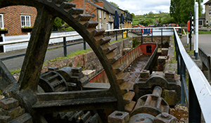 Cogs, winches and other machinery powering a canal lock