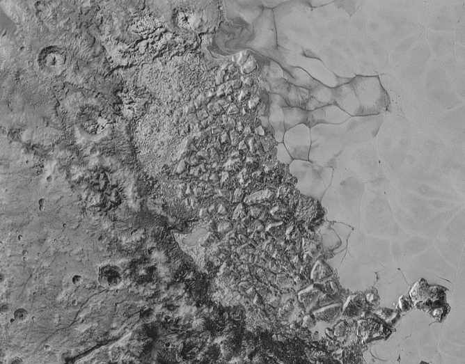 Detail of part of the western edge of Tombaugh Regio. Image is 470km across.