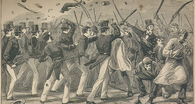 A contemporary drawing of Chartist riots